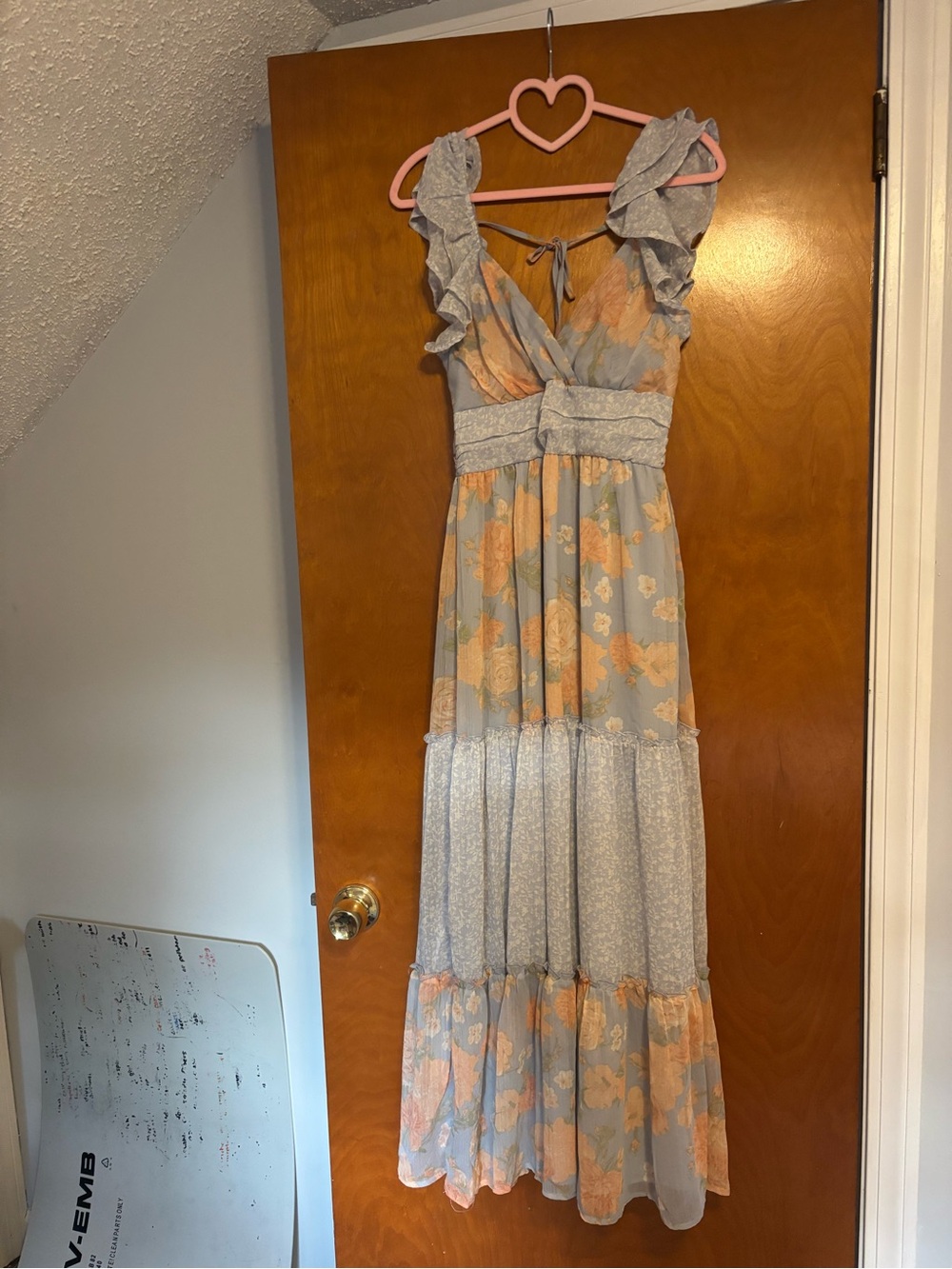 Altar'd State Blue Maxi Dress with Peach Floral Print